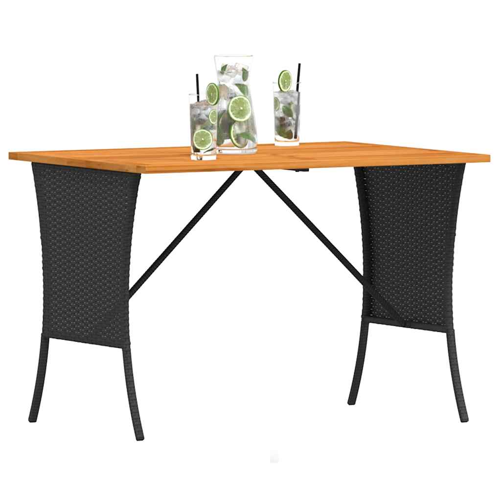 fekete polyrattan kerti asztal akácfa lappal 105x75x72 cm