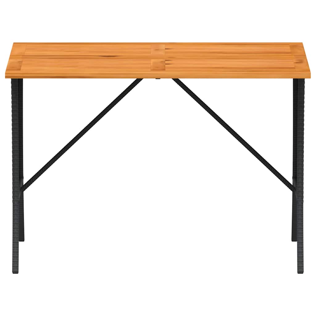 fekete polyrattan kerti asztal akácfa lappal 105x75x72 cm