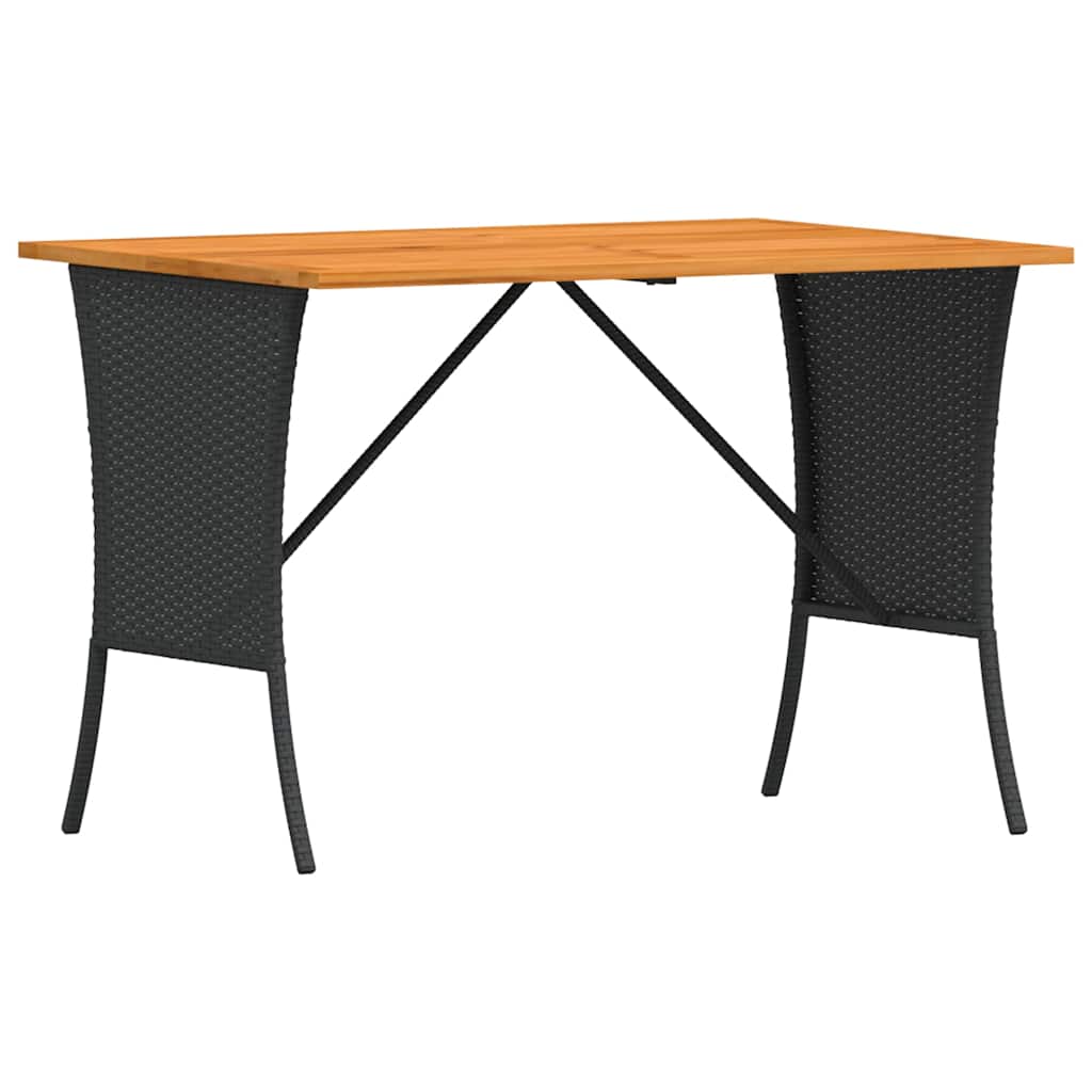 fekete polyrattan kerti asztal akácfa lappal 105x75x72 cm