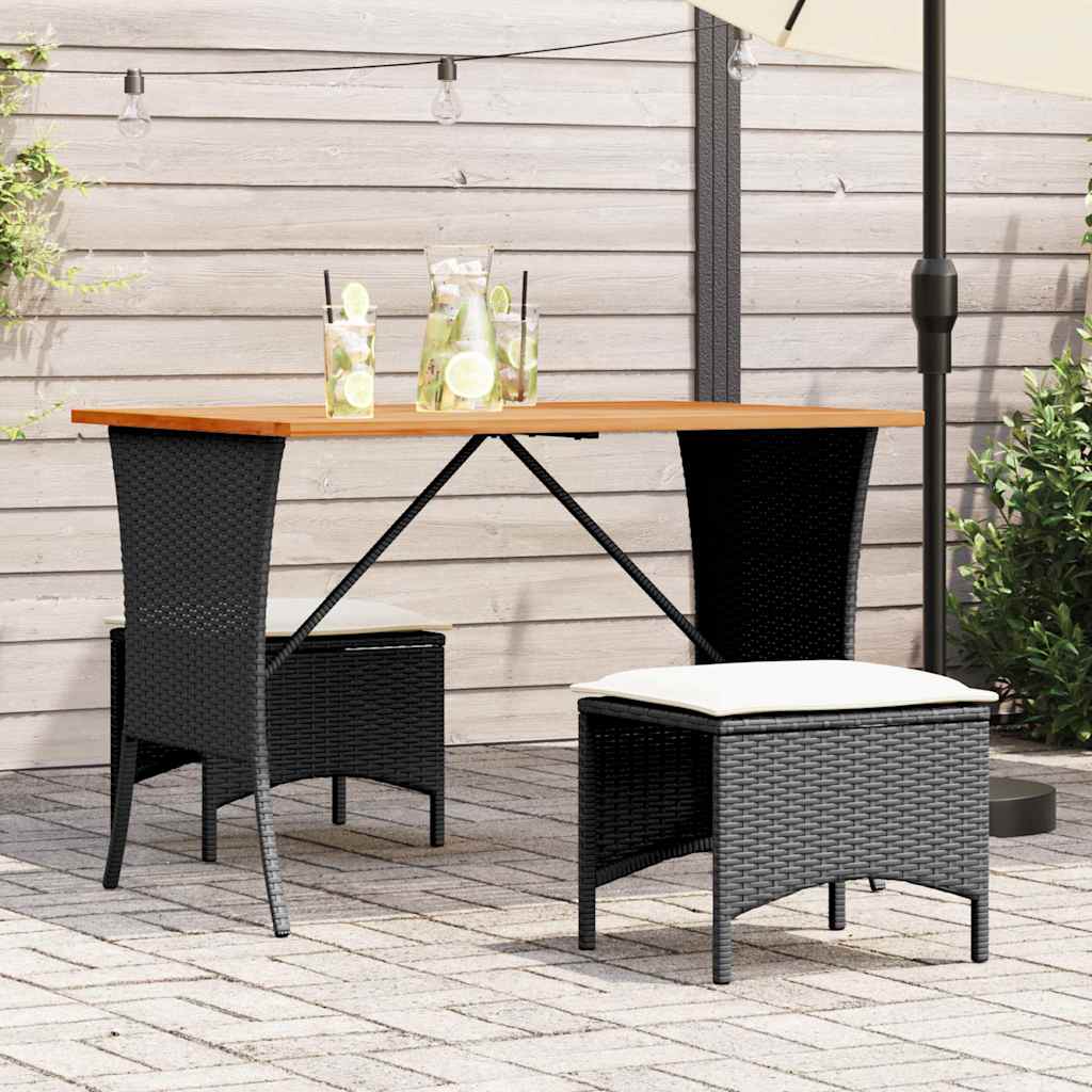 fekete polyrattan kerti asztal akácfa lappal 105x75x72 cm
