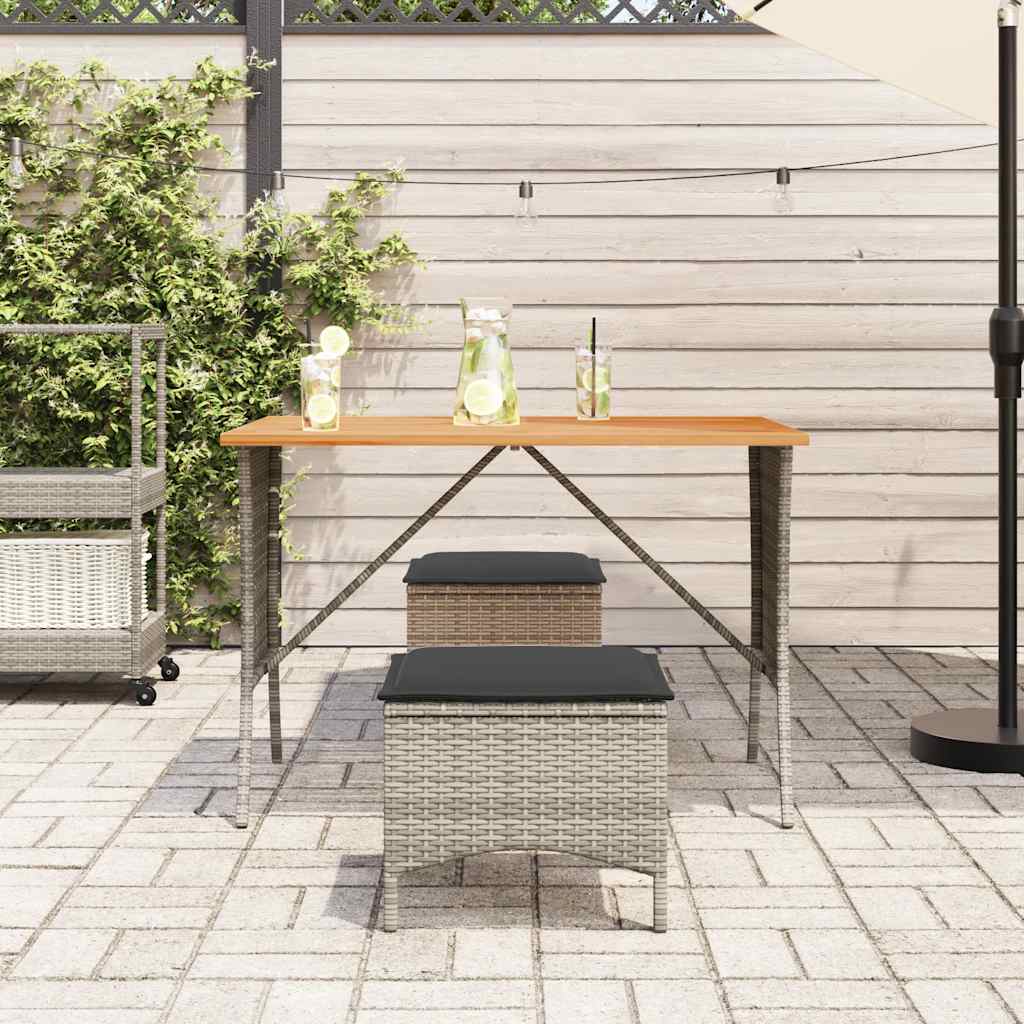 szürke polyrattan akácfa lapos kerti asztal 105x75x72 cm