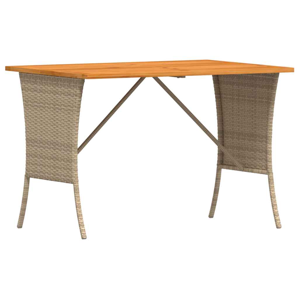 bézs polyrattan akácfa lapos kerti asztal 105x75x72 cm