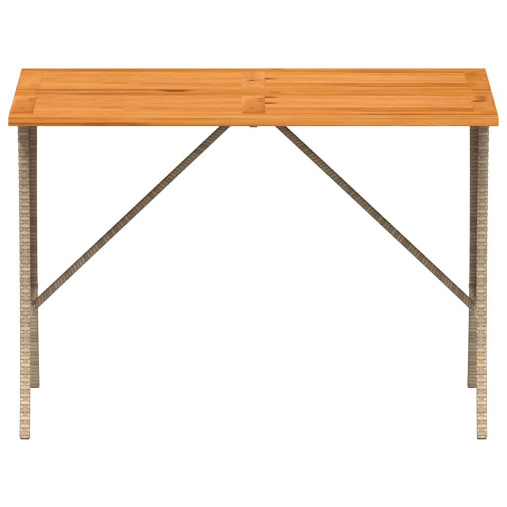 bézs polyrattan akácfa lapos kerti asztal 105x75x72 cm