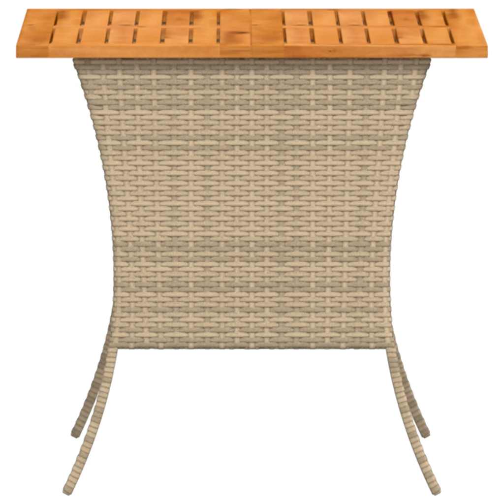 bézs polyrattan akácfa lapos kerti asztal 105x75x72 cm