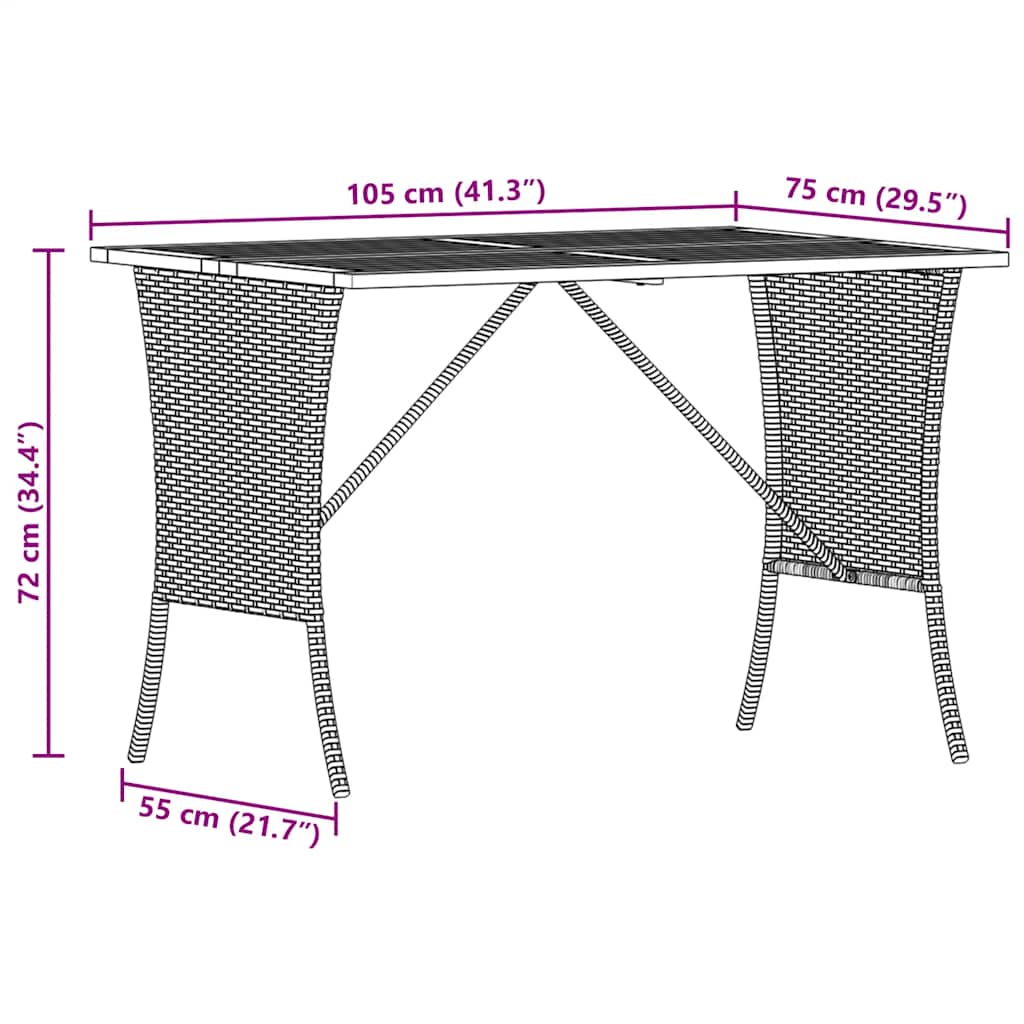 bézs polyrattan akácfa lapos kerti asztal 105x75x72 cm