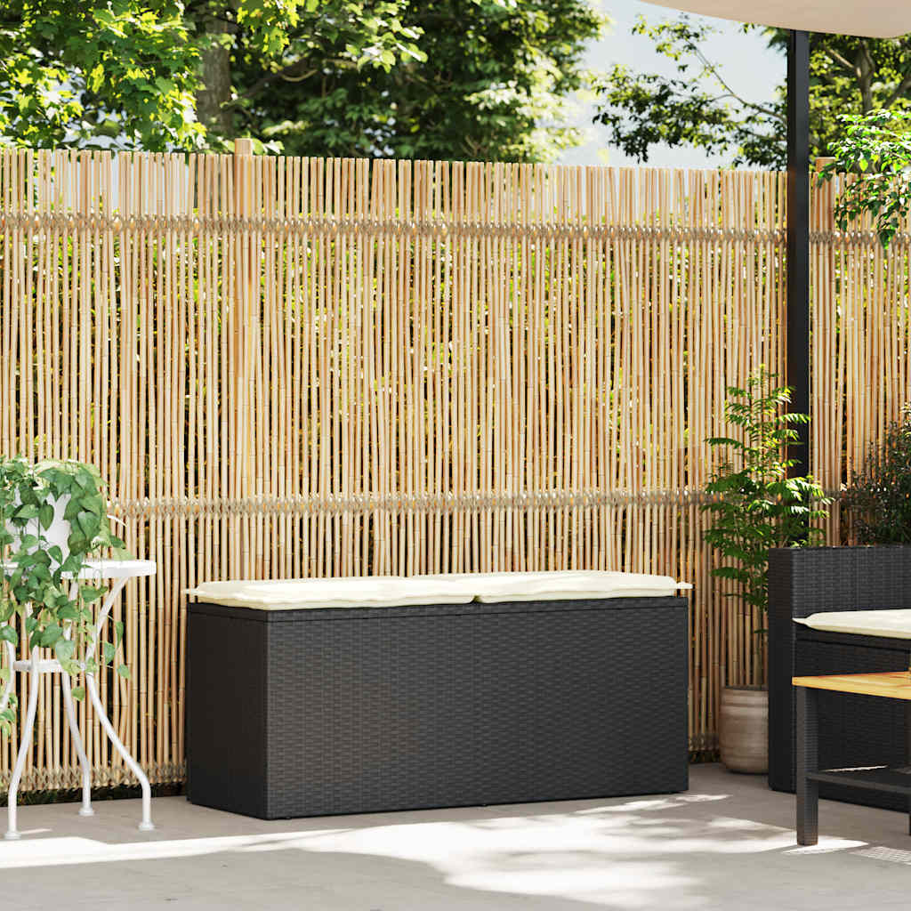 fekete polyrattan kerti pad párnával 110x40x44 cm