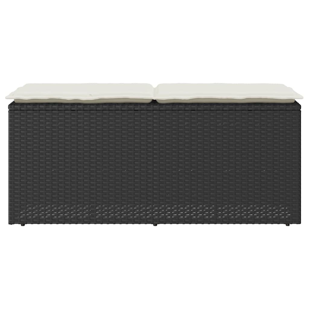 fekete polyrattan kerti pad párnával 110x40x44 cm