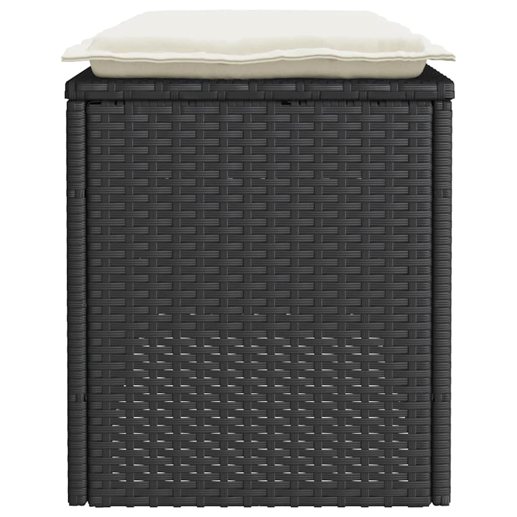 fekete polyrattan kerti pad párnával 110x40x44 cm