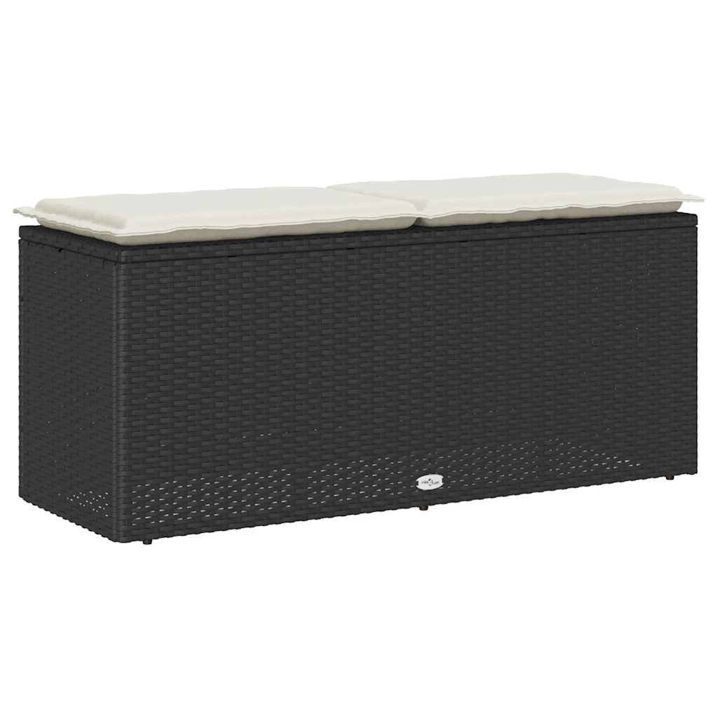 fekete polyrattan kerti pad párnával 110x40x44 cm