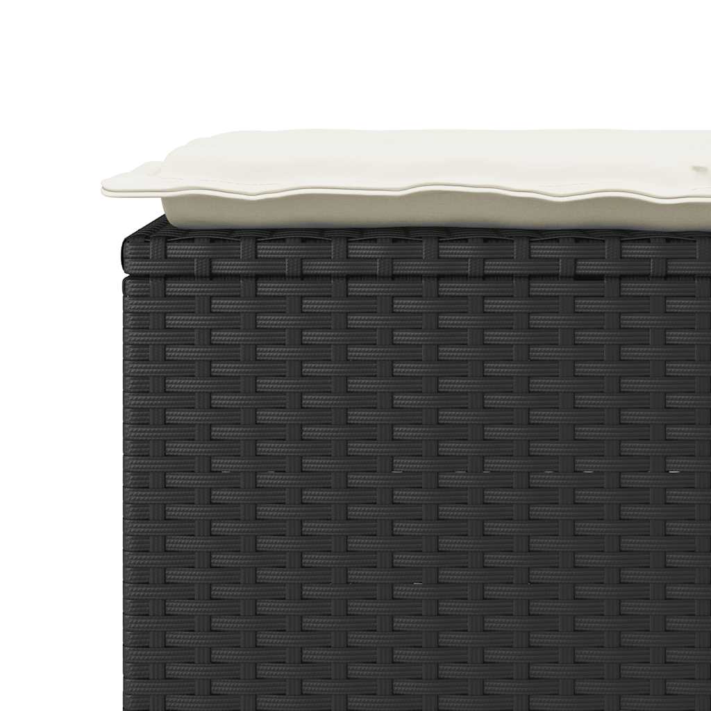fekete polyrattan kerti pad párnával 110x40x44 cm