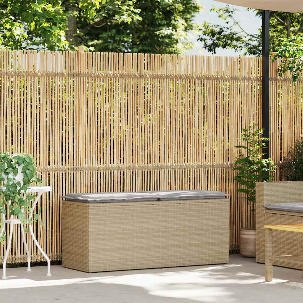 bézs polyrattan kerti pad párnával 110x40x44 cm
