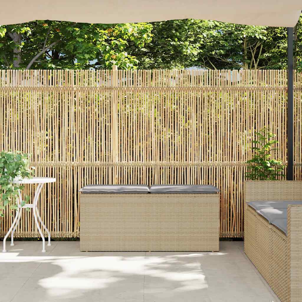 bézs polyrattan kerti pad párnával 110x40x44 cm