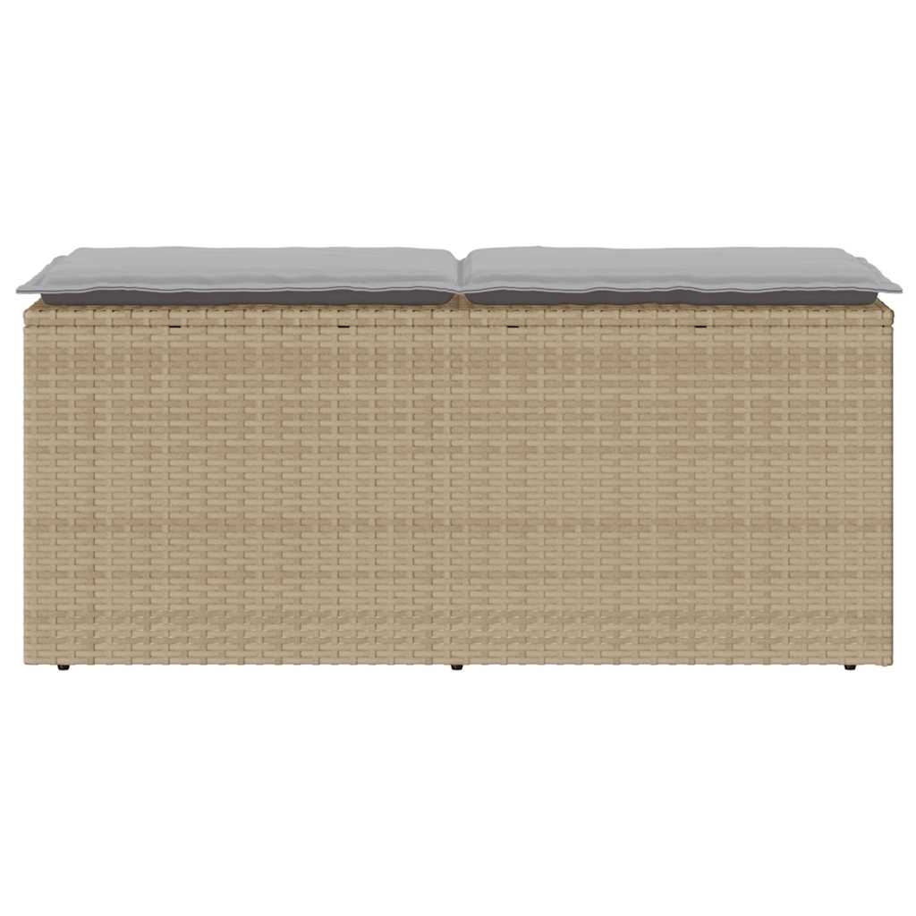 bézs polyrattan kerti pad párnával 110x40x44 cm
