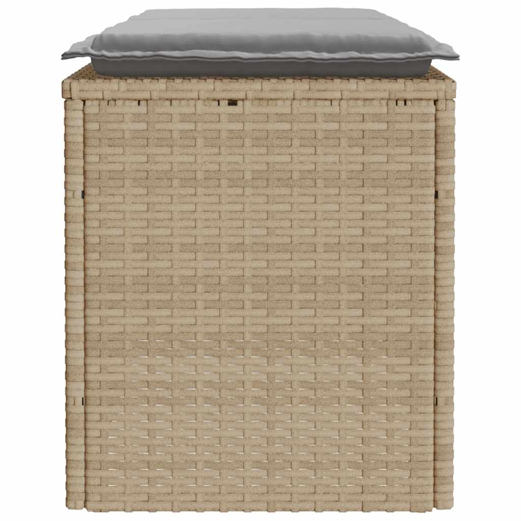 bézs polyrattan kerti pad párnával 110x40x44 cm