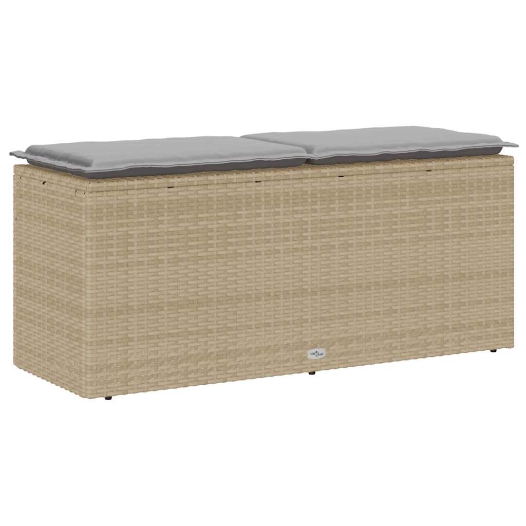 bézs polyrattan kerti pad párnával 110x40x44 cm