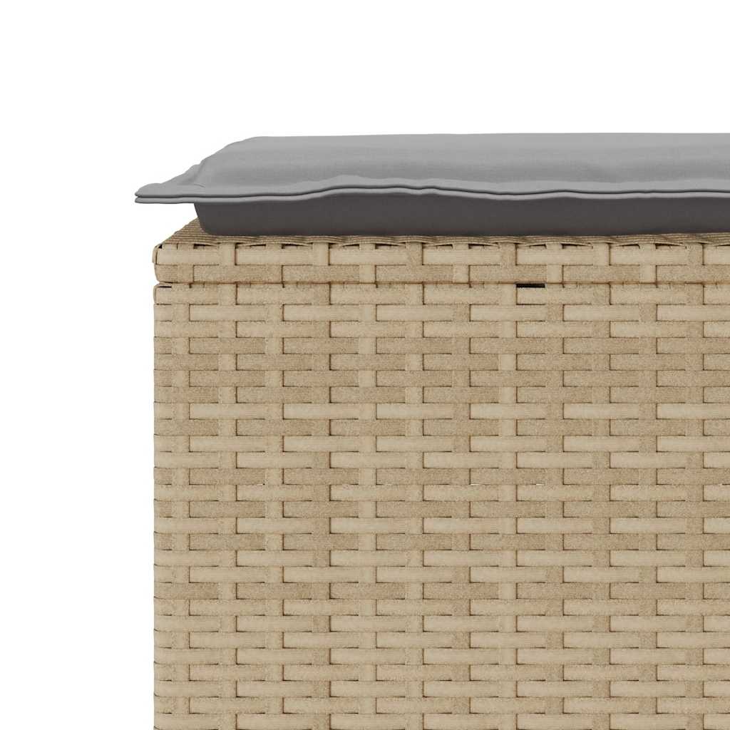 bézs polyrattan kerti pad párnával 110x40x44 cm