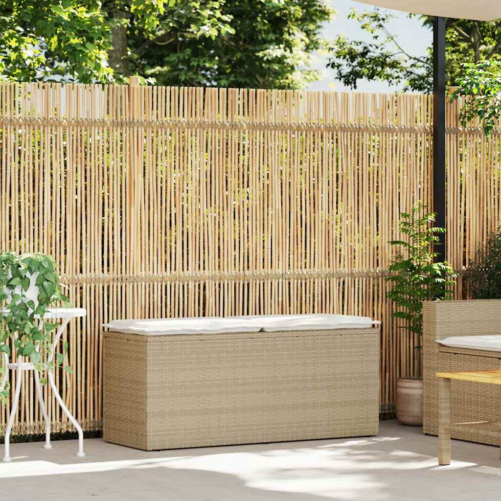 bézs polyrattan kerti pad párnával 110x40x44 cm