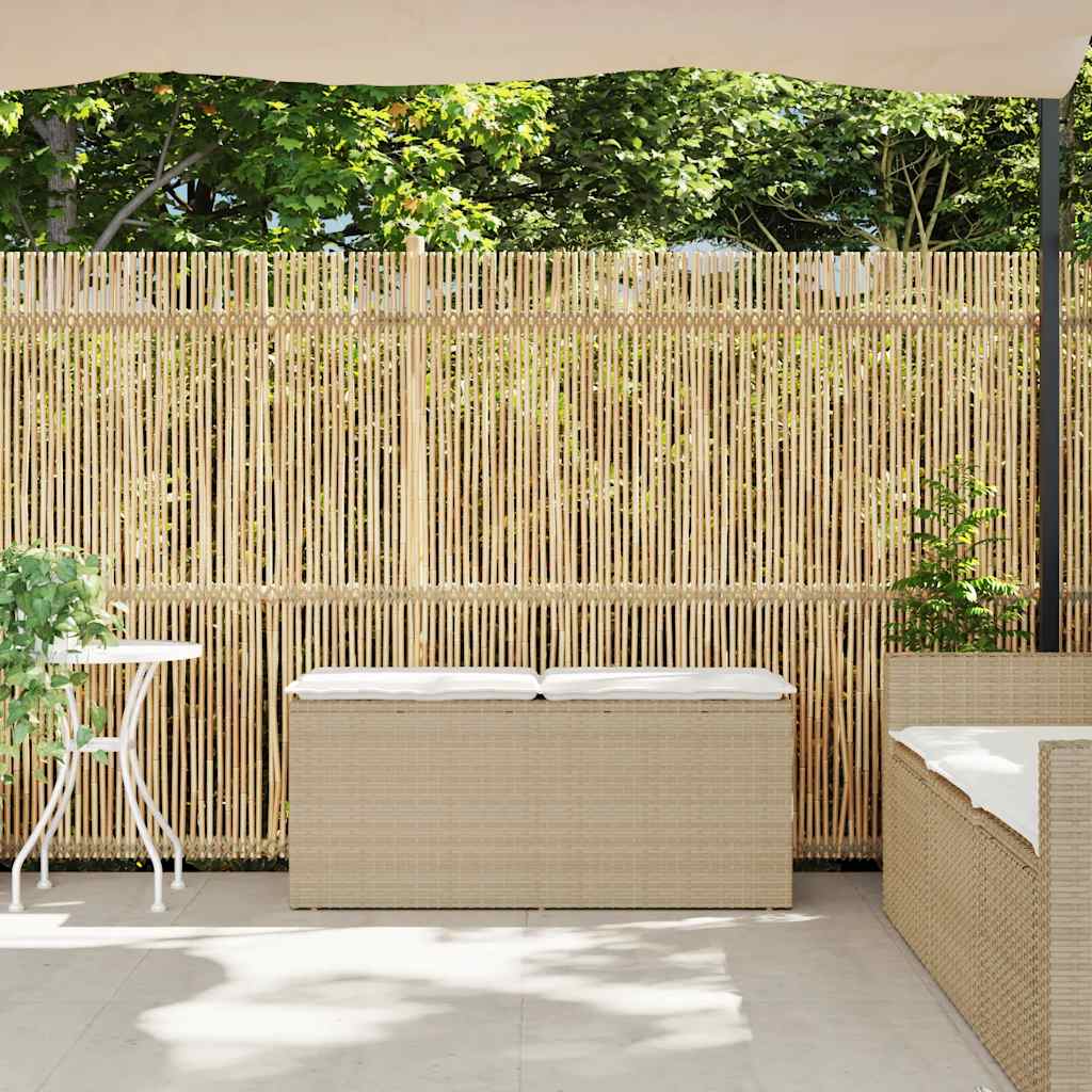 bézs polyrattan kerti pad párnával 110x40x44 cm