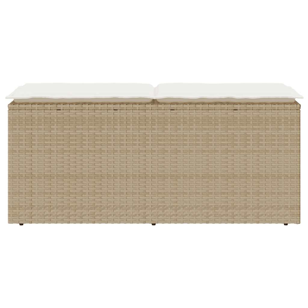 bézs polyrattan kerti pad párnával 110x40x44 cm