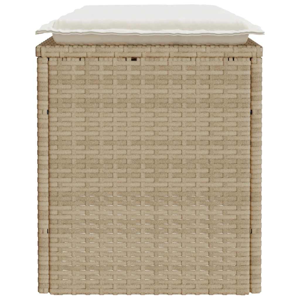 bézs polyrattan kerti pad párnával 110x40x44 cm