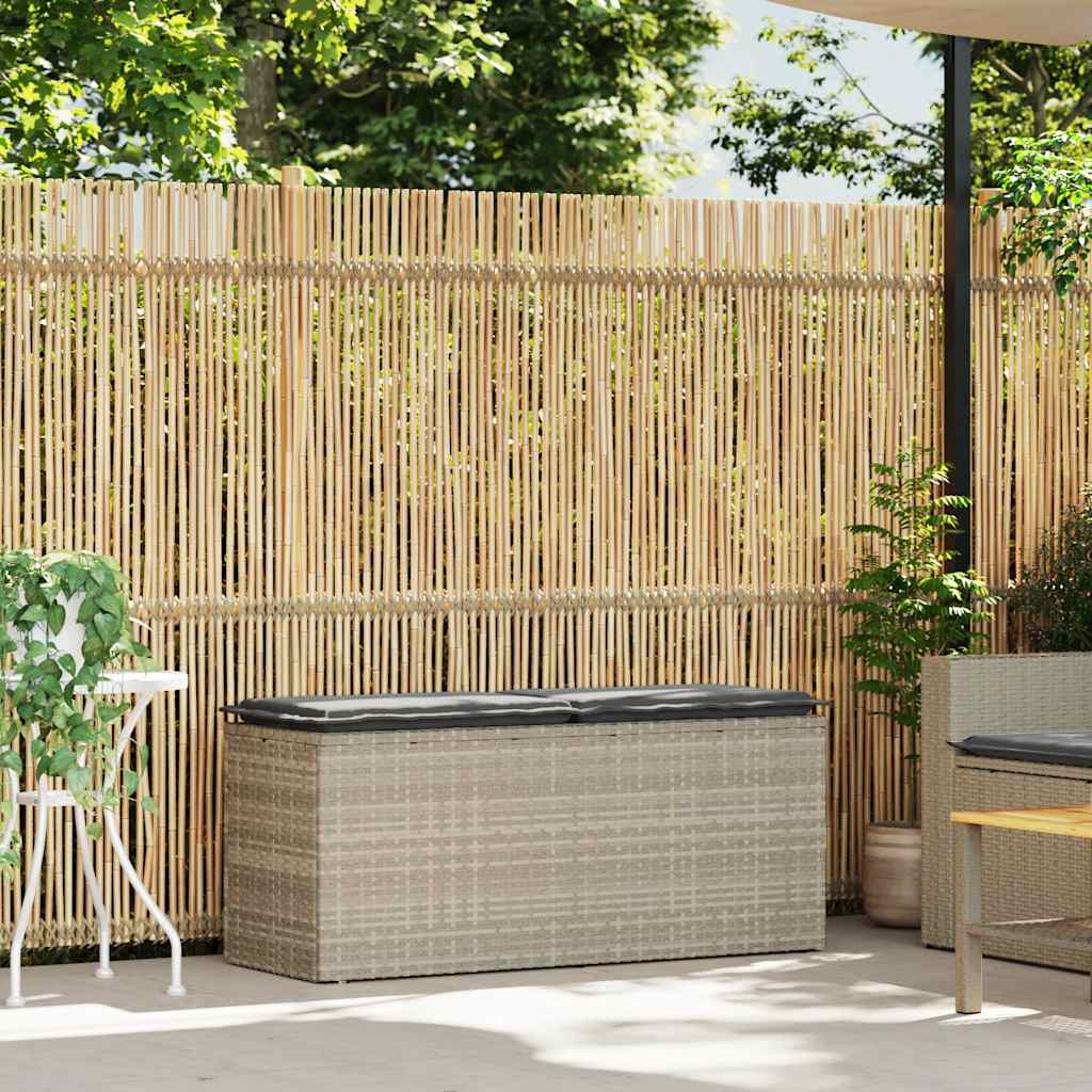 világosszürke polyrattan kerti pad párnával 110x40x44 cm
