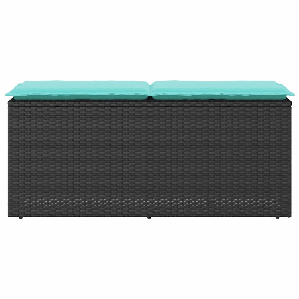 fekete polyrattan kerti pad párnával 110x40x44 cm