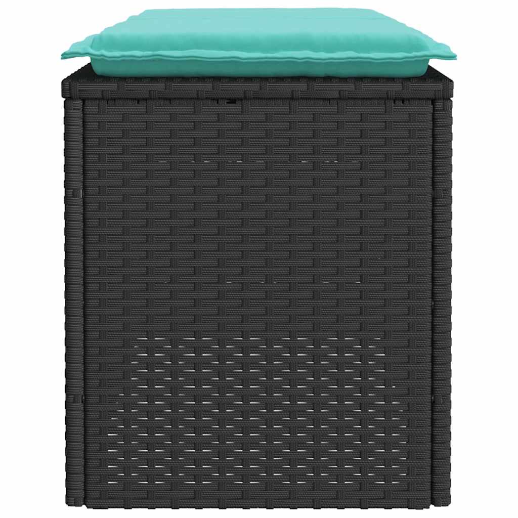 fekete polyrattan kerti pad párnával 110x40x44 cm