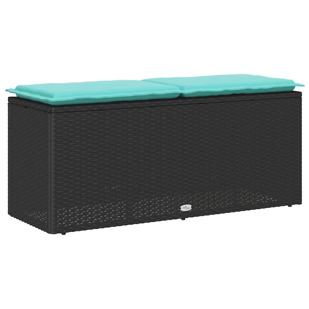 fekete polyrattan kerti pad párnával 110x40x44 cm