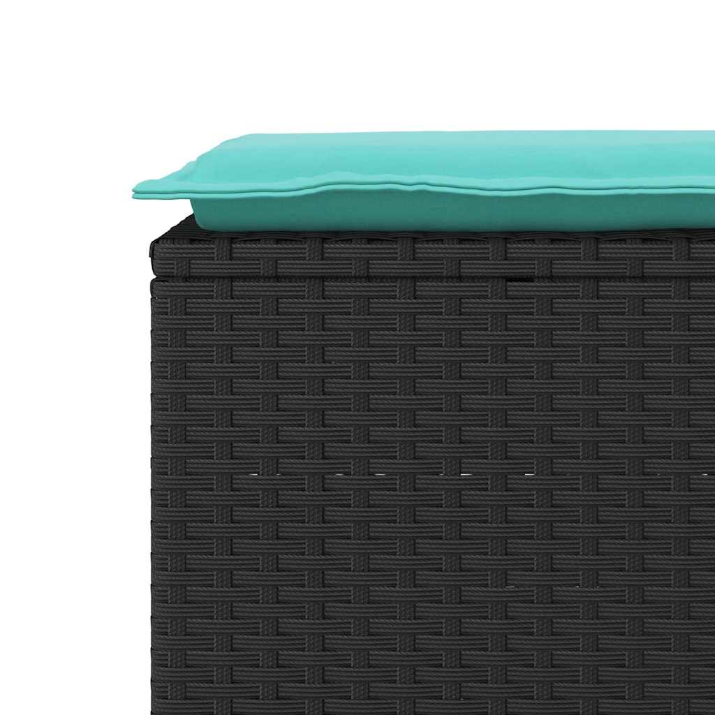 fekete polyrattan kerti pad párnával 110x40x44 cm