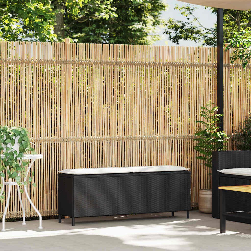 fekete polyrattan kerti pad párnával 110x30x40,5 cm