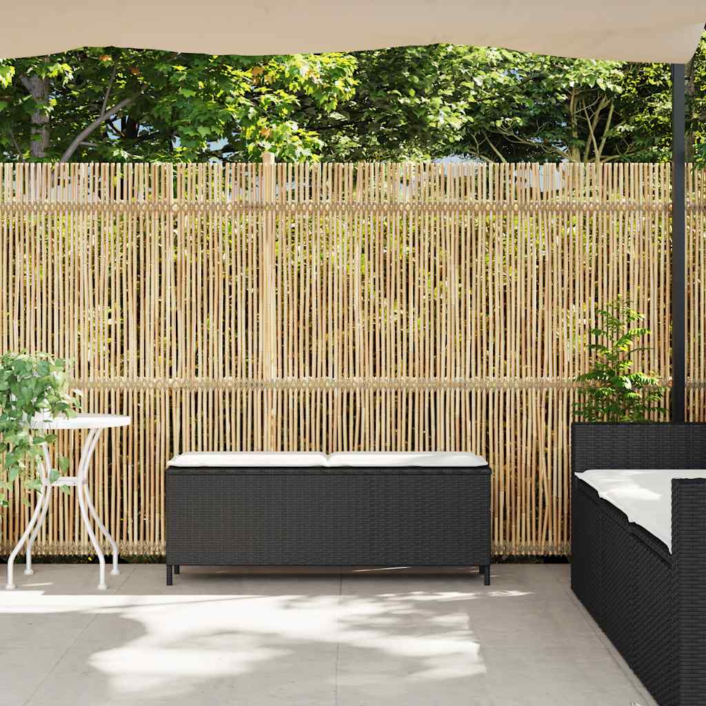 fekete polyrattan kerti pad párnával 110x30x40,5 cm