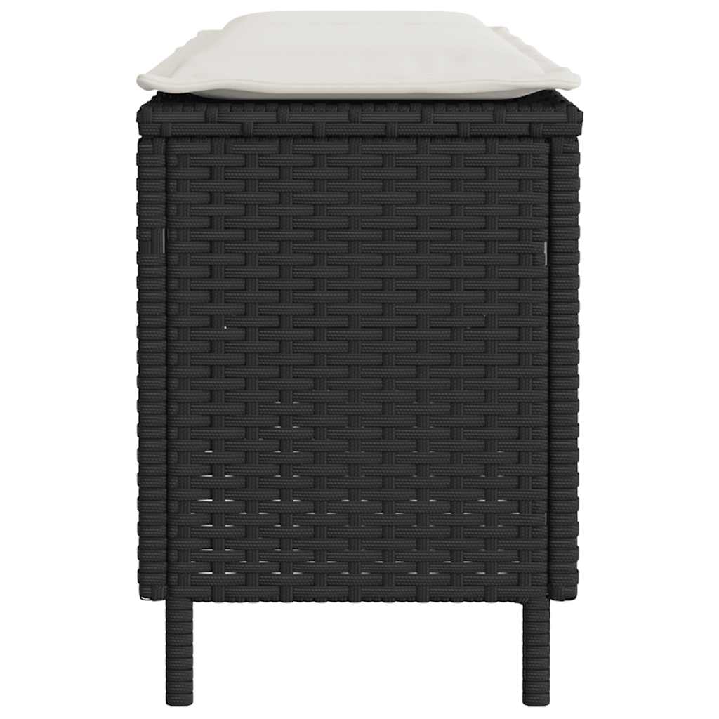 fekete polyrattan kerti pad párnával 110x30x40,5 cm