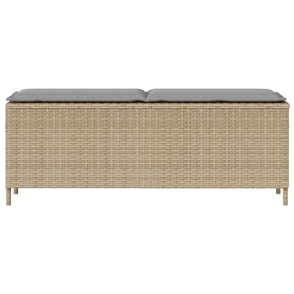 bézs polyrattan kerti pad párnával 110x30x40,5 cm