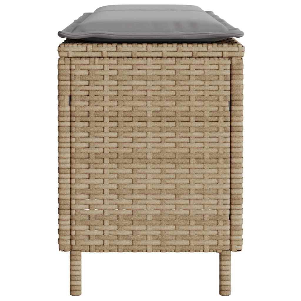 bézs polyrattan kerti pad párnával 110x30x40,5 cm