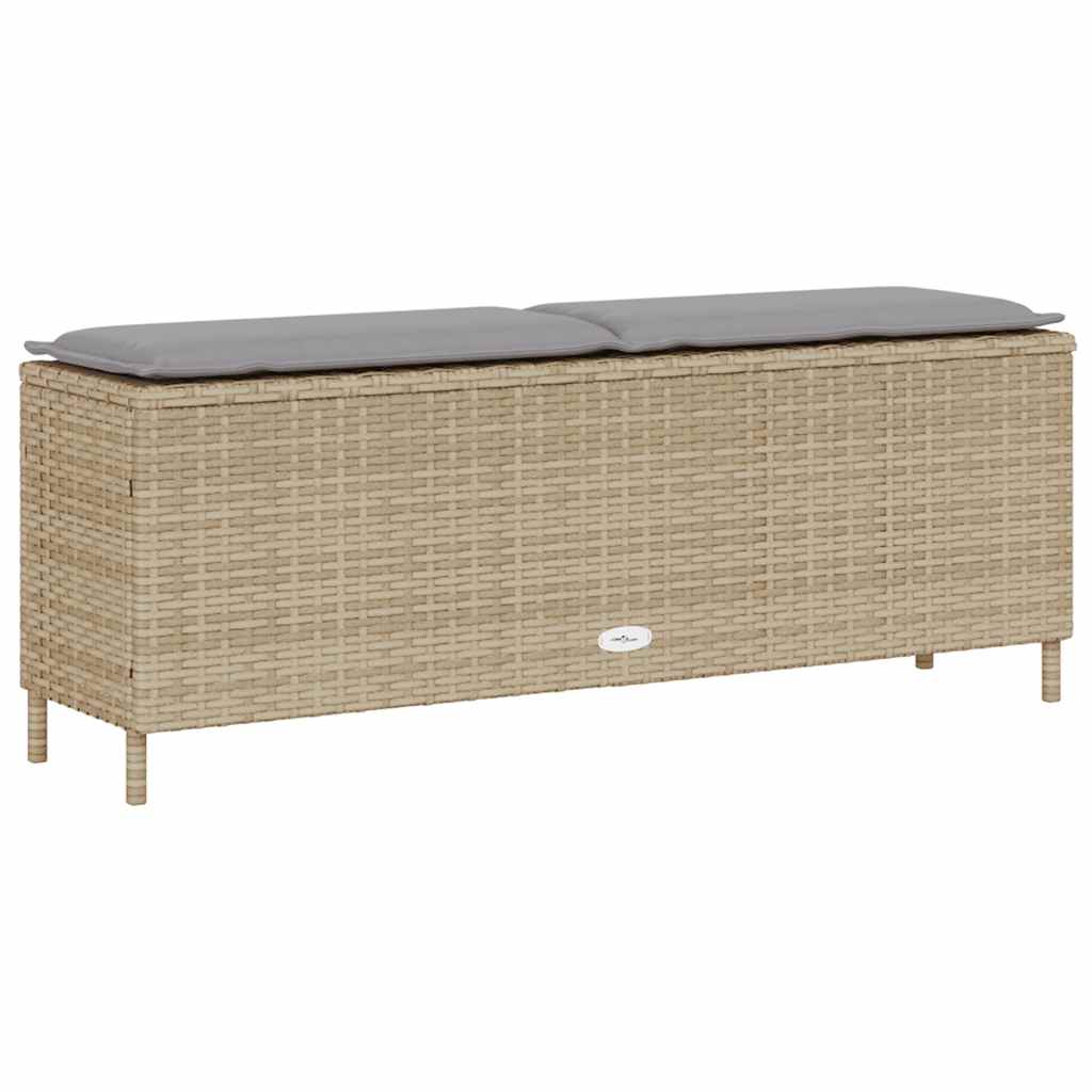 bézs polyrattan kerti pad párnával 110x30x40,5 cm