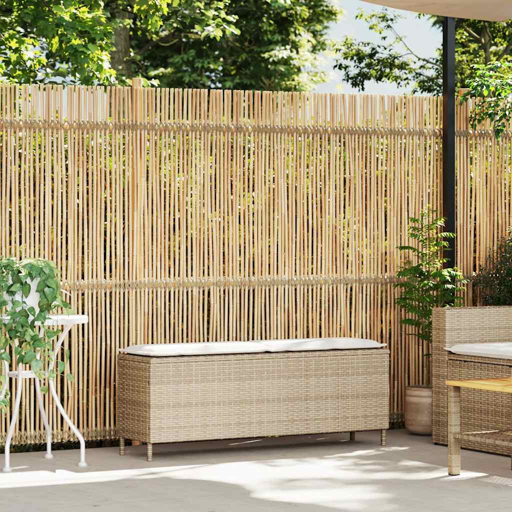 bézs polyrattan kerti pad párnával 110x30x40,5 cm