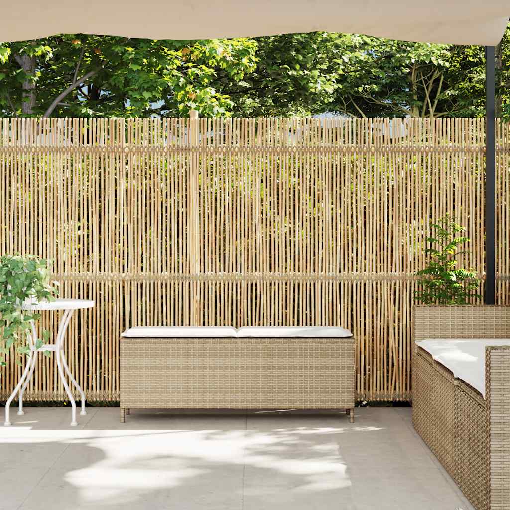 bézs polyrattan kerti pad párnával 110x30x40,5 cm