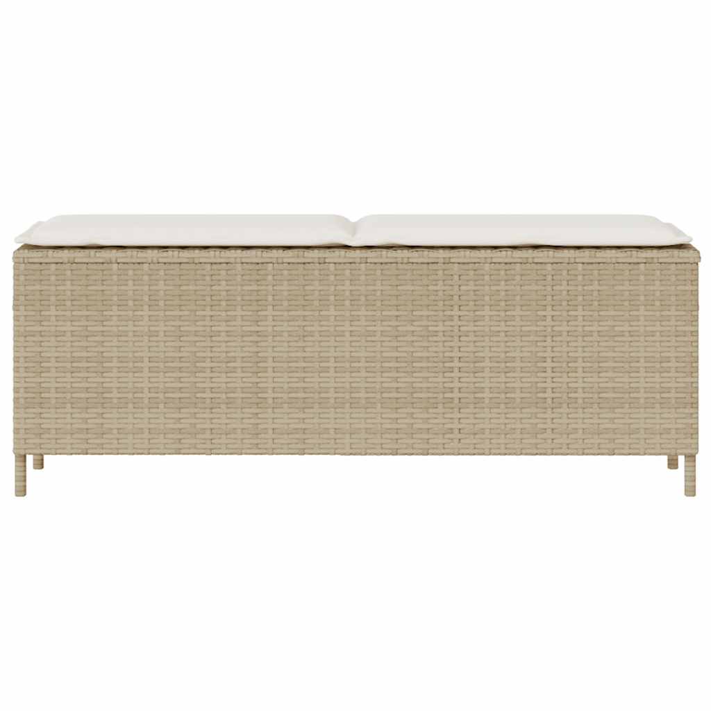 bézs polyrattan kerti pad párnával 110x30x40,5 cm