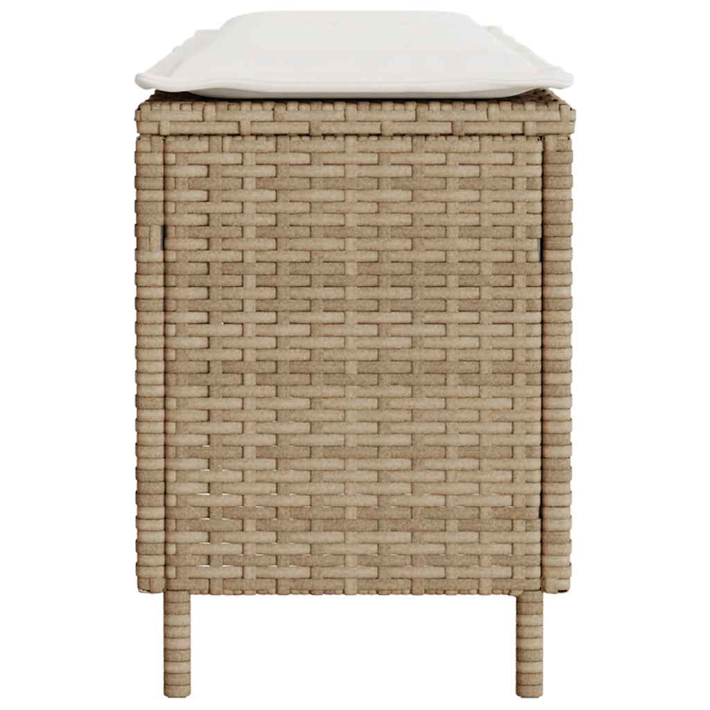 bézs polyrattan kerti pad párnával 110x30x40,5 cm