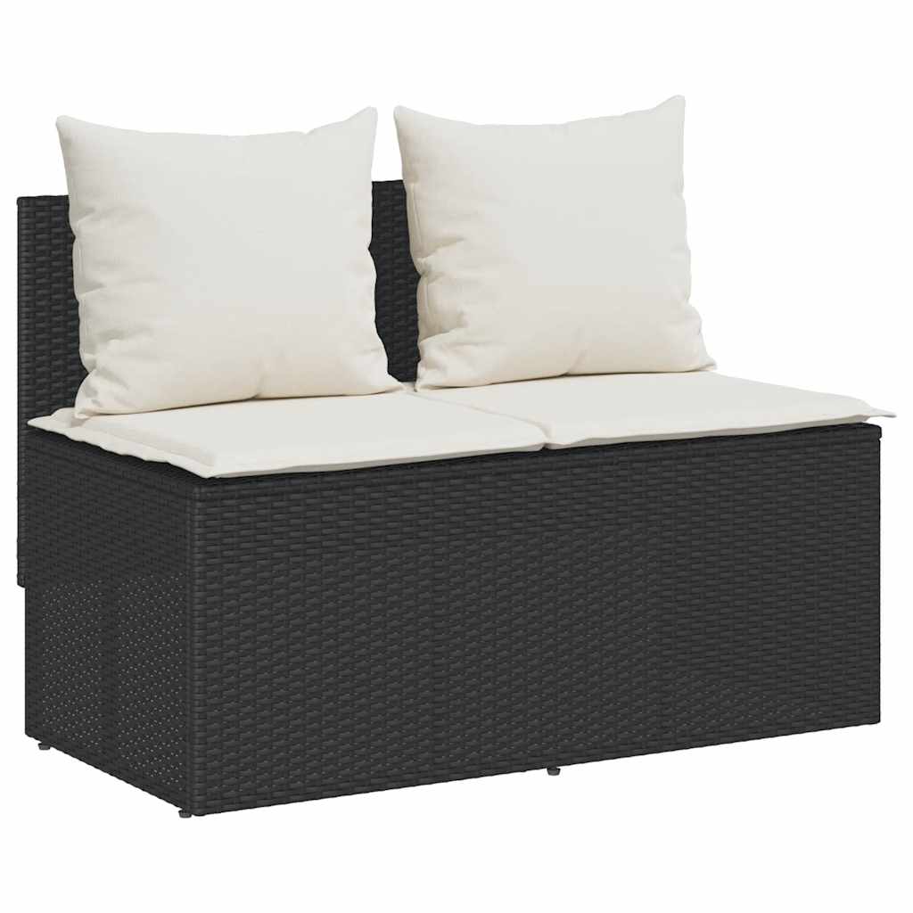 3 részes fekete polyrattan kerti étkezőgarnitúra párnákkal