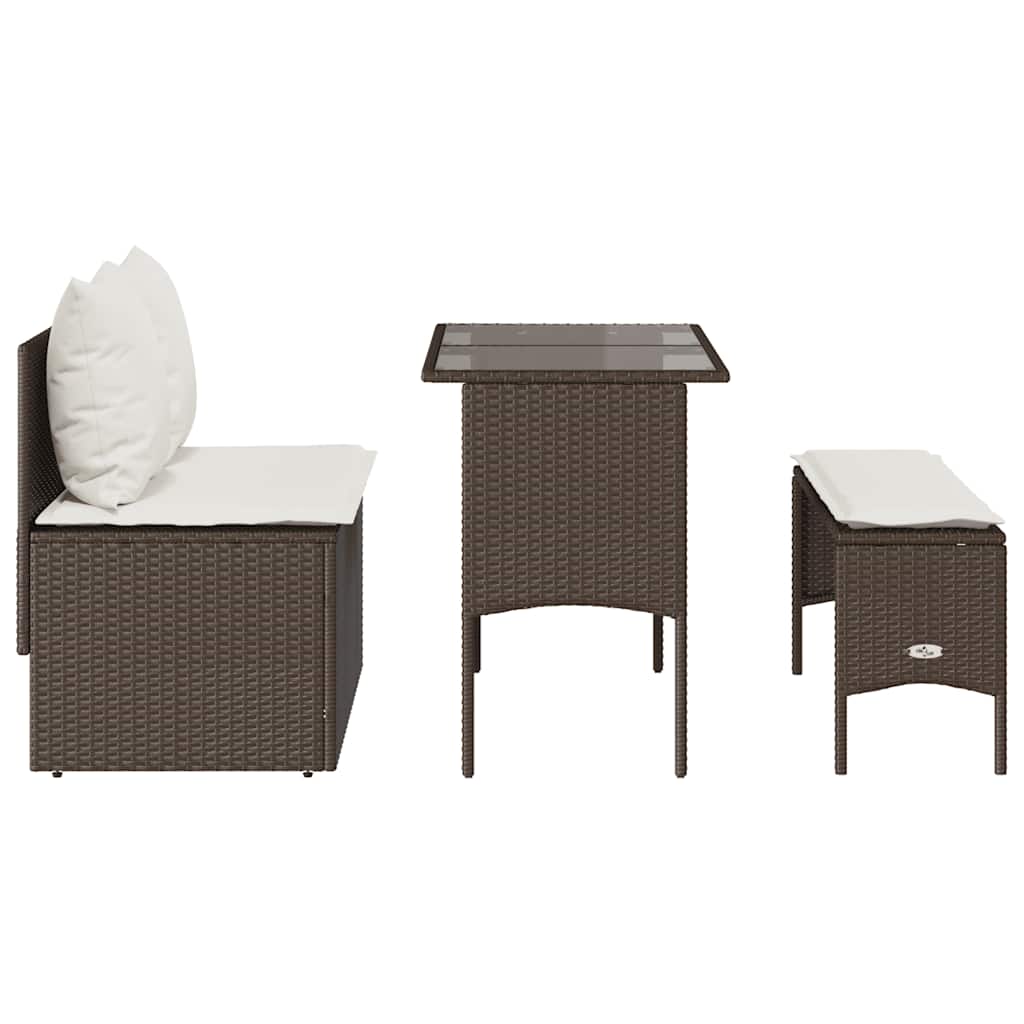 3 részes barna polyrattan kerti étkezőgarnitúra párnával