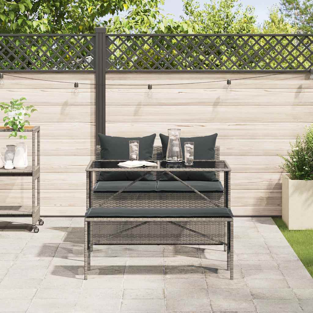 3 részes szürke polyrattan kerti étkezőgarnitúra párnával