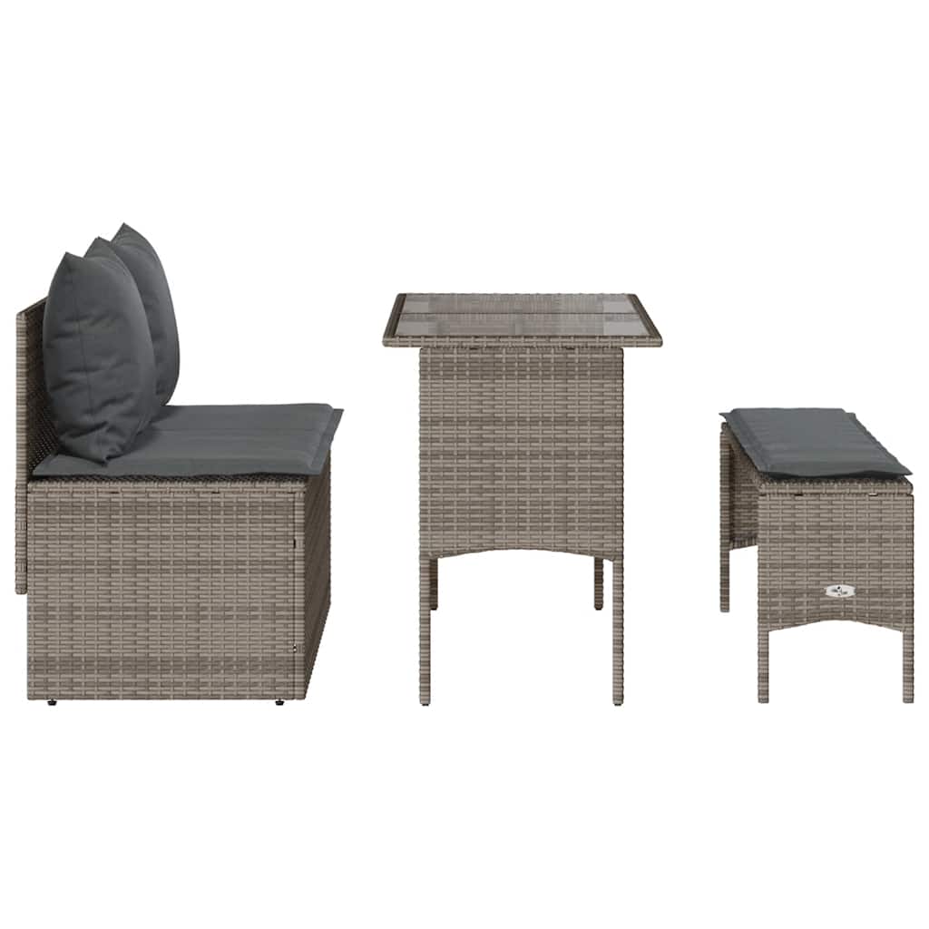 3 részes szürke polyrattan kerti étkezőgarnitúra párnával