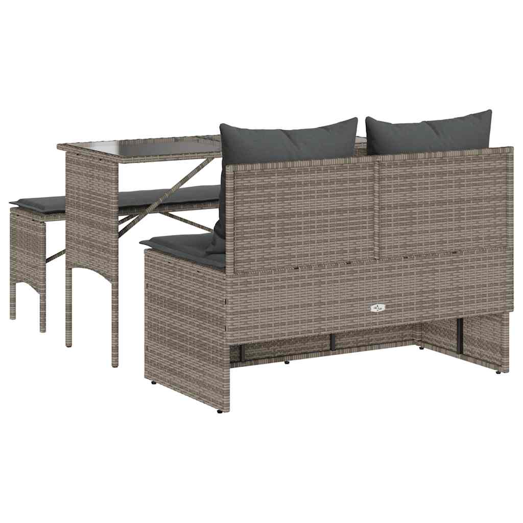 3 részes szürke polyrattan kerti étkezőgarnitúra párnával