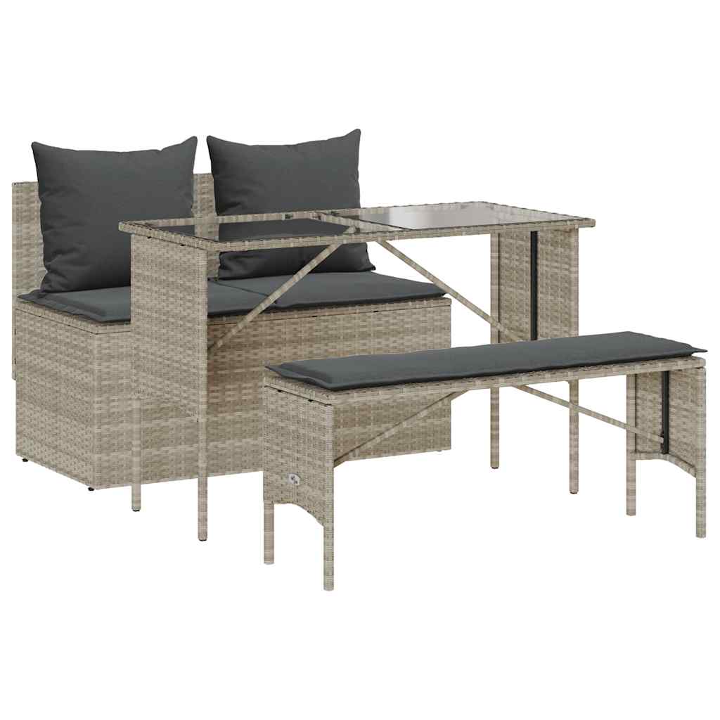 3részes világosszürke polyrattan kerti étkezőgarnitúra párnával