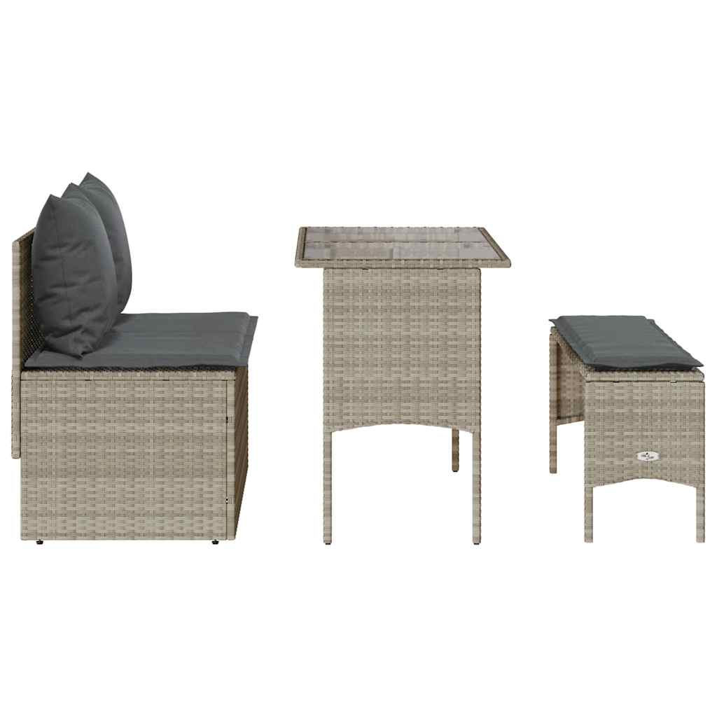 3részes világosszürke polyrattan kerti étkezőgarnitúra párnával