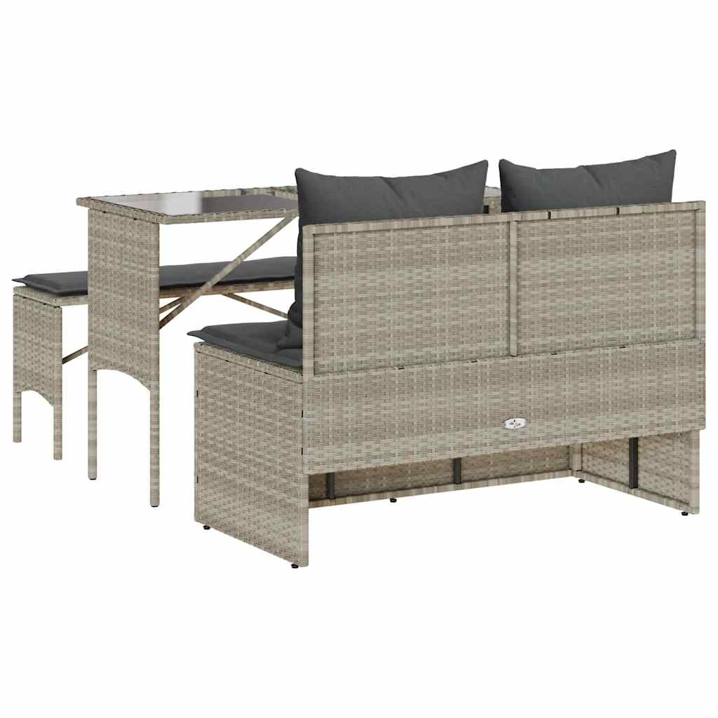 3részes világosszürke polyrattan kerti étkezőgarnitúra párnával