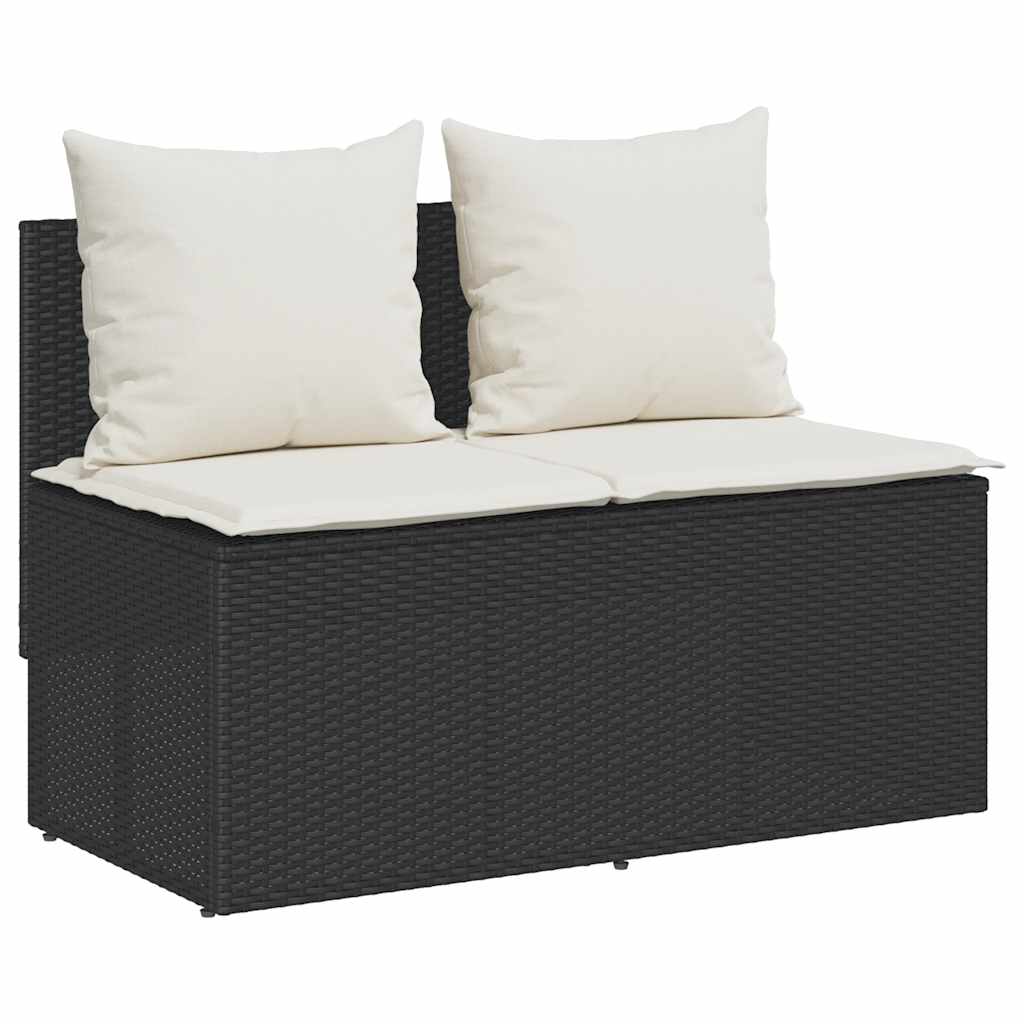 3 részes fekete polyrattan kerti étkezőgarnitúra párnákkal