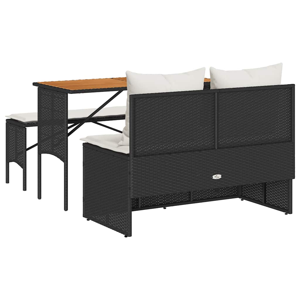 3 részes fekete polyrattan kerti étkezőgarnitúra párnákkal