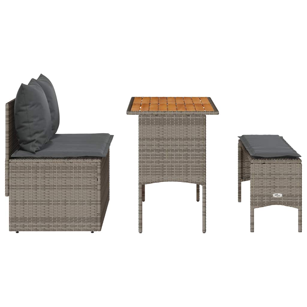 3 részes szürke polyrattan kerti étkezőgarnitúra párnával